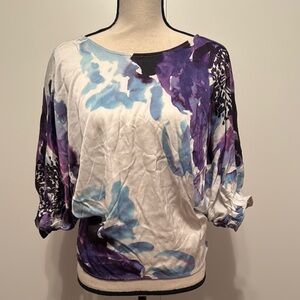 Trina Turk Purple and Blue Relaxed Bateau Dolman Sleeve Top